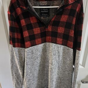 Simply Southern Womens Black and Red Checkered Half Zip Pull Over.